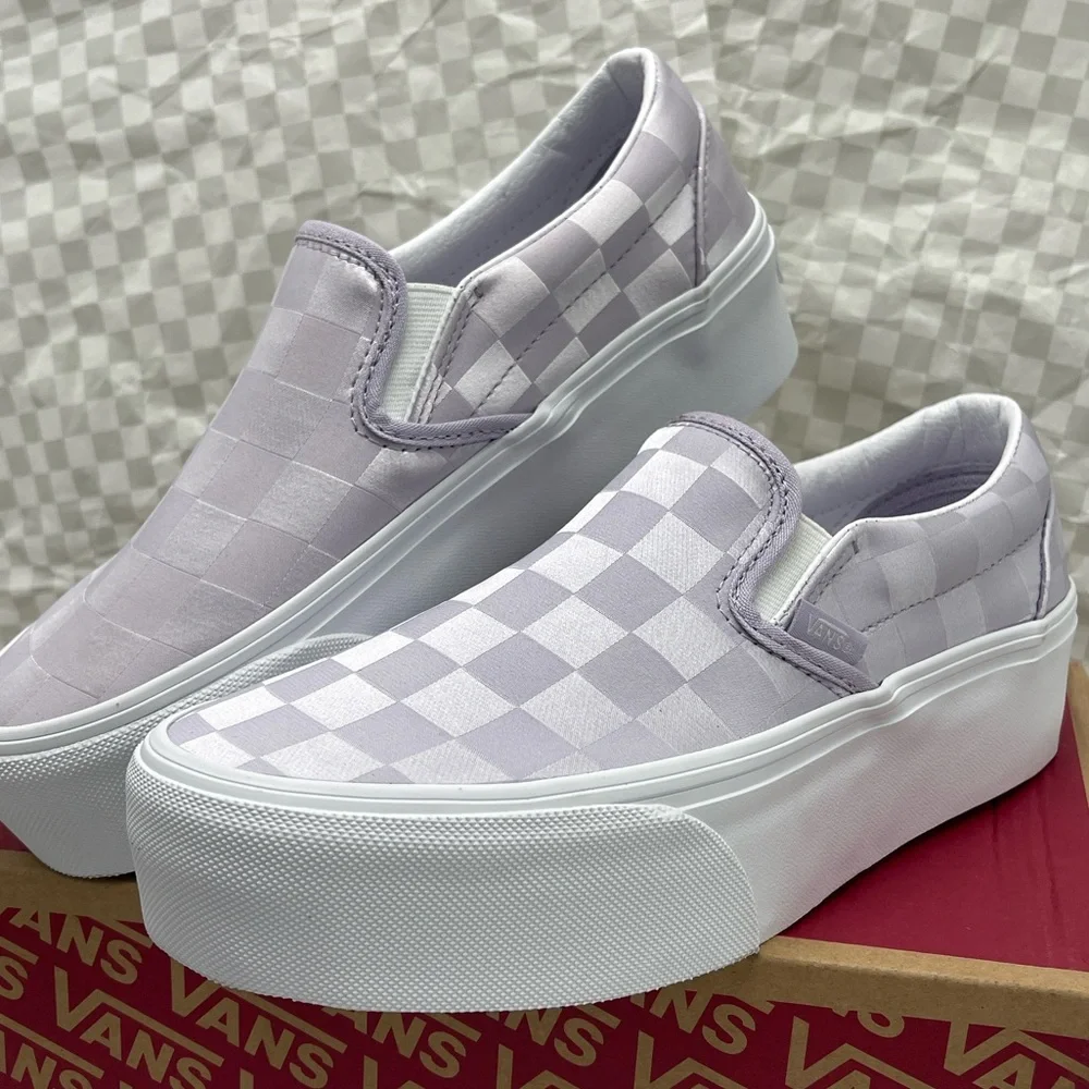 Vans Classic Slip-On Stackform Satin Checkerboard Lilac VN000CN1LLC Platform